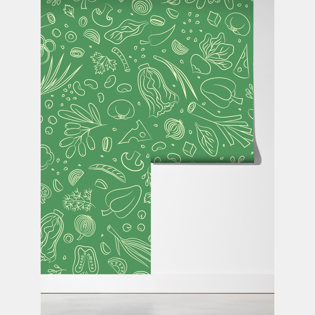 Fototapeta zielony wzór z warzywami – Wallissimo® Fototapeta zielony wzór z warzywami – Wallissimo®