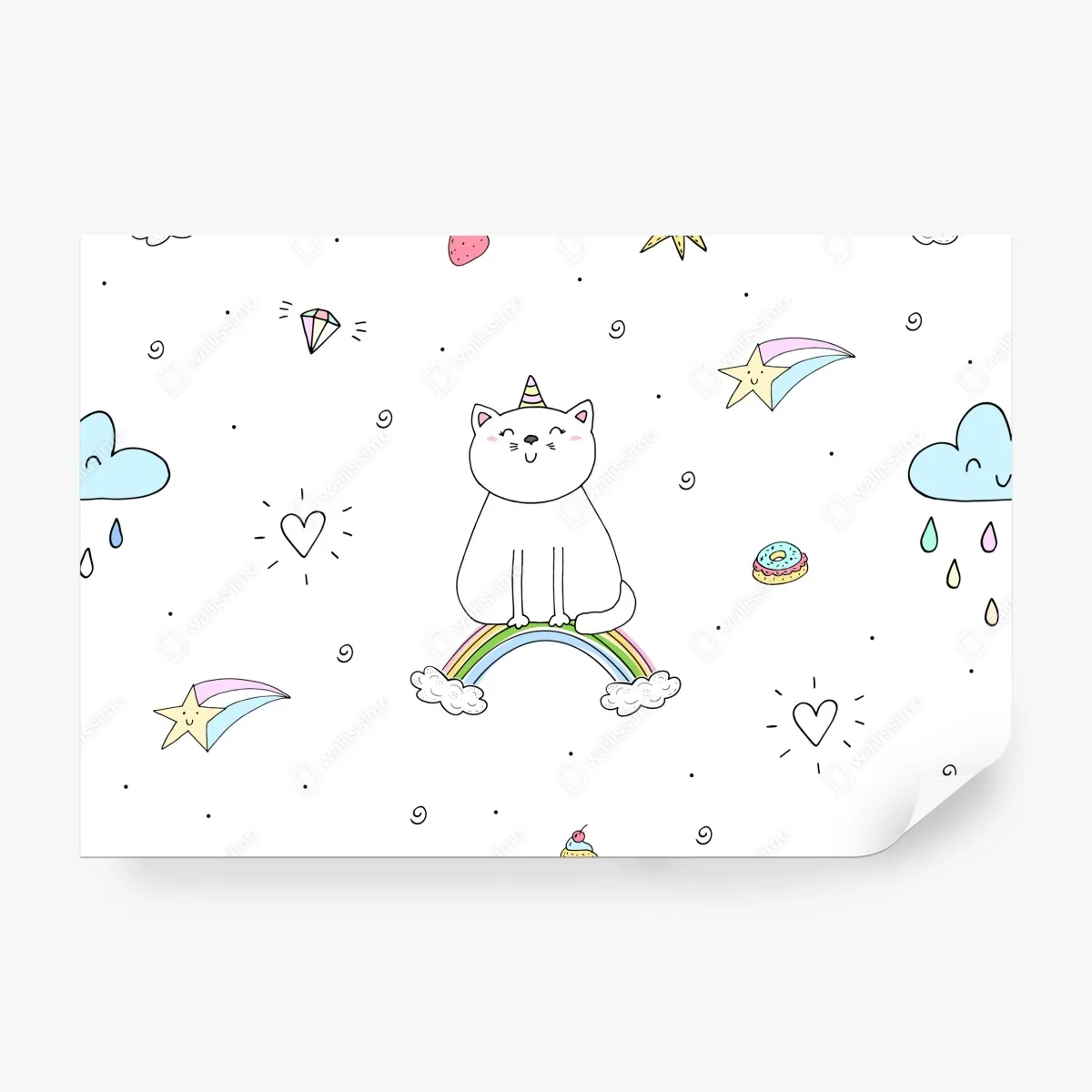 Fototapeta pastelowy kot jednorożec na tęczy – Wallissimo® Fototapeta pastelowy kot jednorożec na tęczy – Wallissimo®