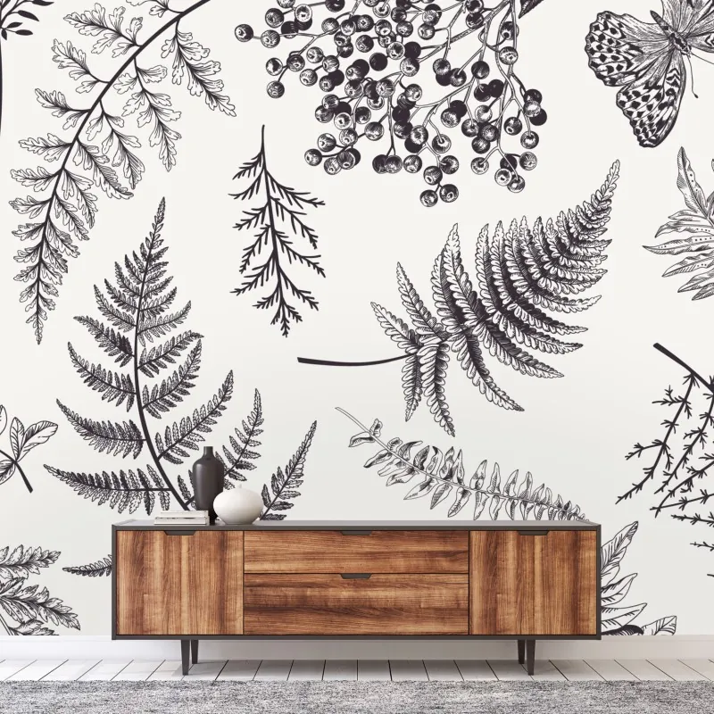 Fototapeta monochromatyczny botaniczny wzór liści