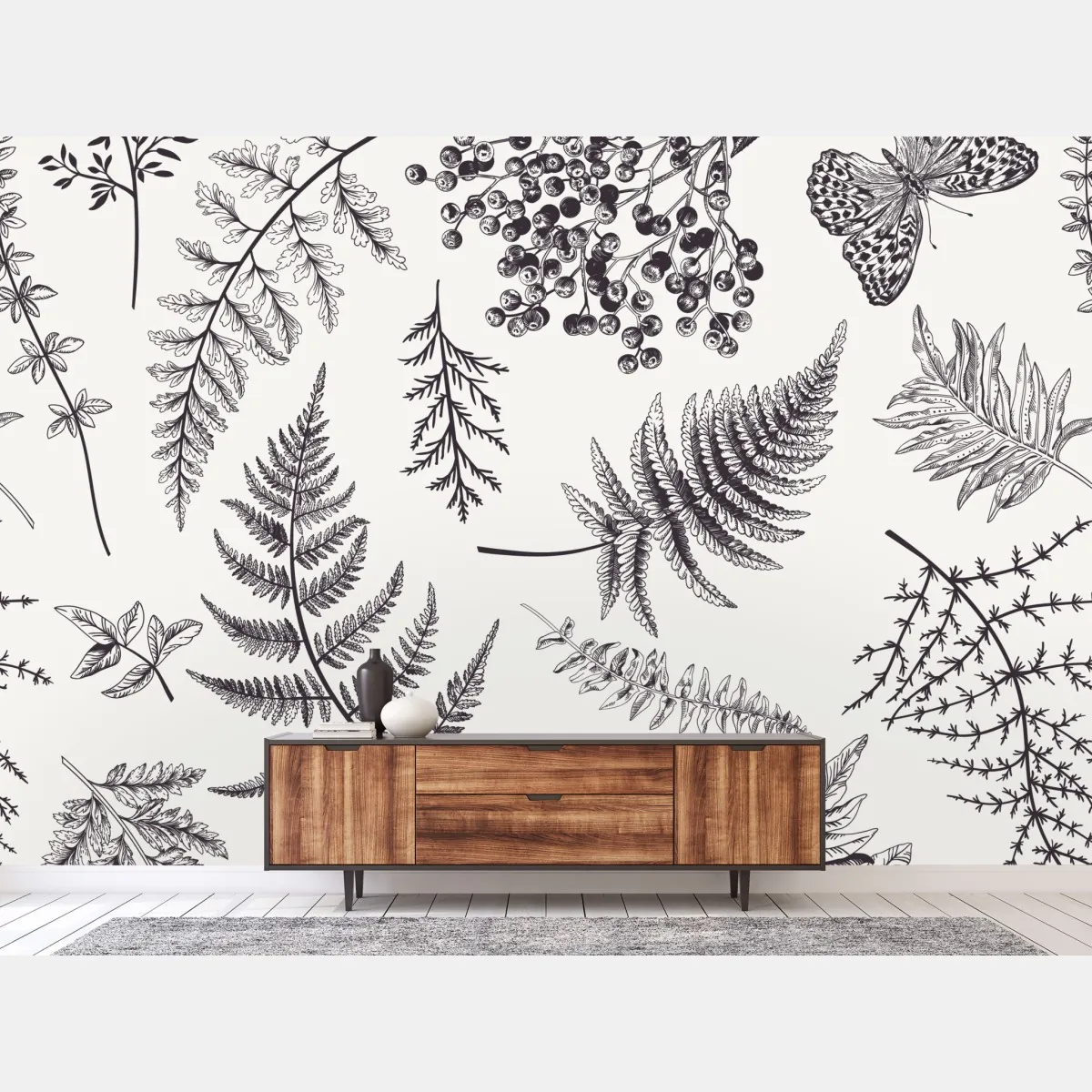 Fototapeta monochromatyczny botaniczny wzór liści – Wallissimo® Fototapeta monochromatyczny botaniczny wzór liści – Wallissimo®
