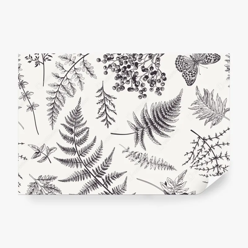 Fototapeta monochromatyczny botaniczny wzór liści