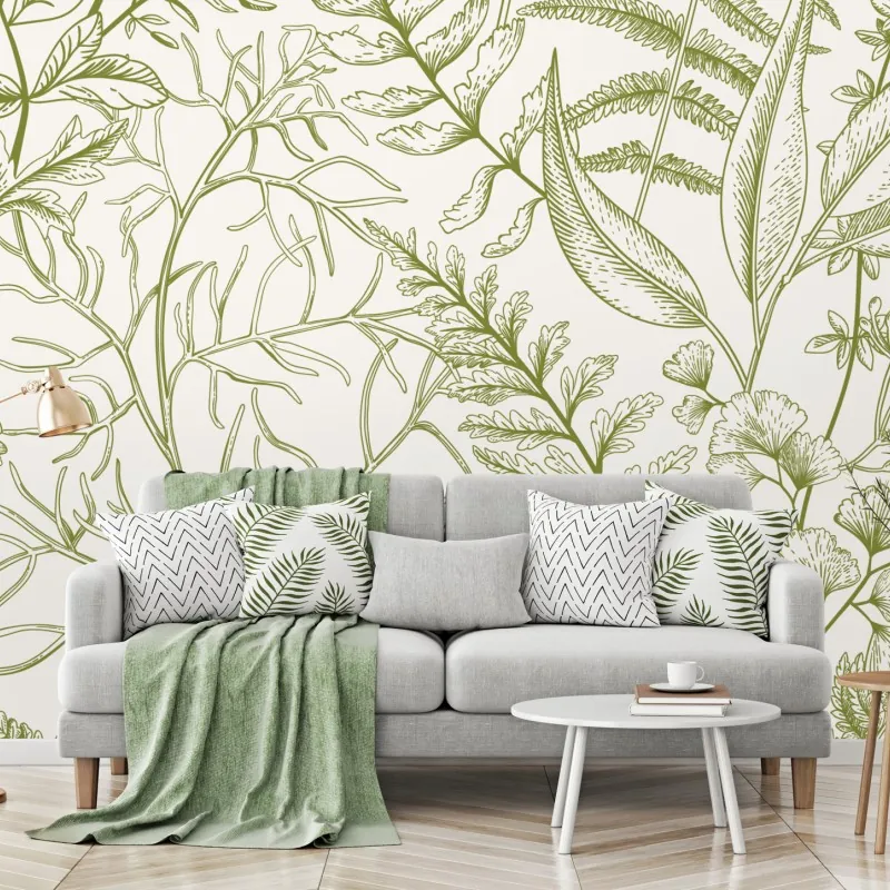 Fototapeta ręcznie rysowane zielone liście