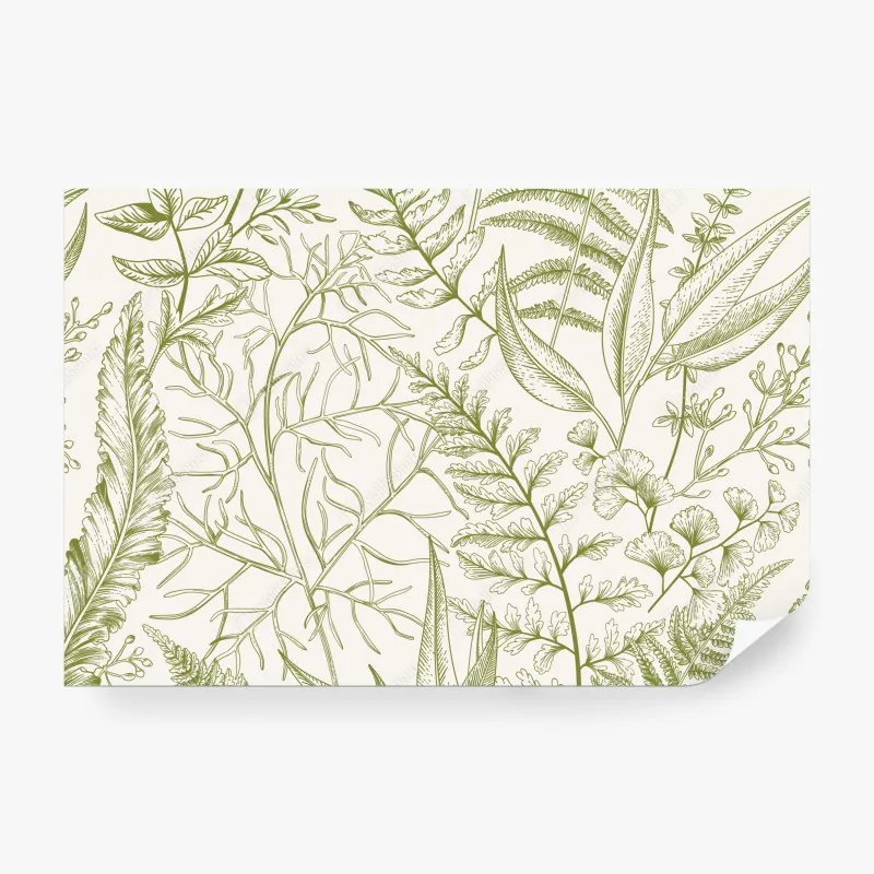 Fototapeta ręcznie rysowane zielone liście