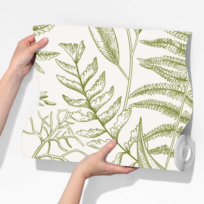 Fototapeta ręcznie rysowane zielone liście – Wallissimo® Fototapeta ręcznie rysowane zielone liście – Wallissimo®