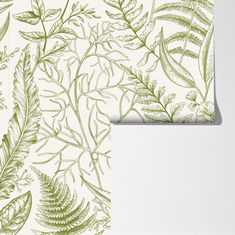 Fototapeta ręcznie rysowane zielone liście – Wallissimo® Fototapeta ręcznie rysowane zielone liście – Wallissimo®