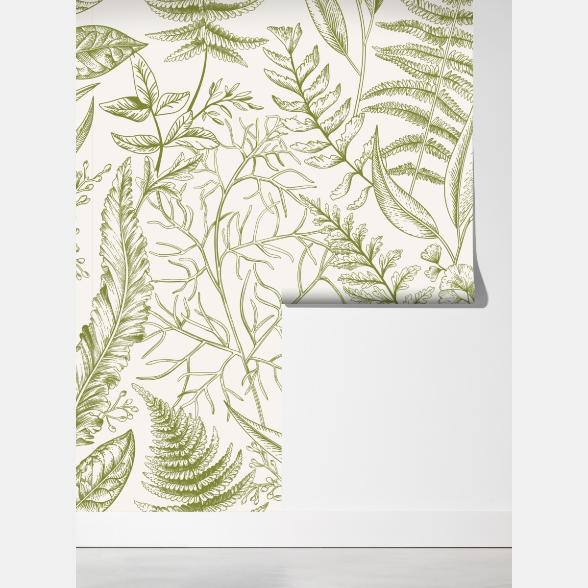 Fototapeta ręcznie rysowane zielone liście – Wallissimo® Fototapeta ręcznie rysowane zielone liście – Wallissimo®