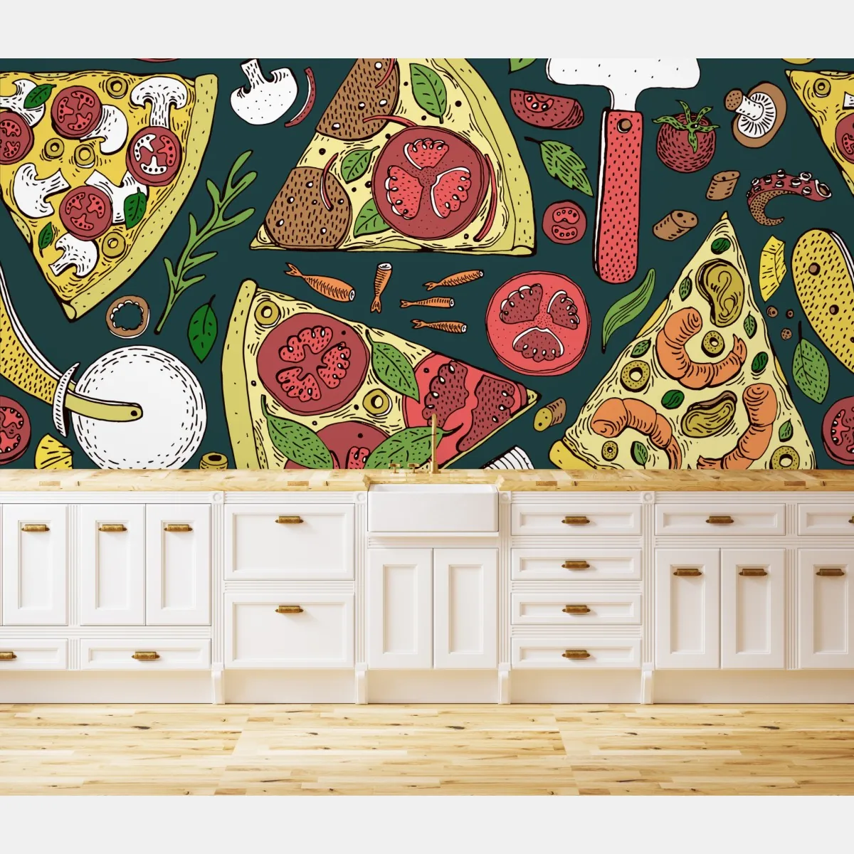 Fototapeta kolorowy wzór plasterków pizzy – Wallissimo® Fototapeta kolorowy wzór plasterków pizzy – Wallissimo®