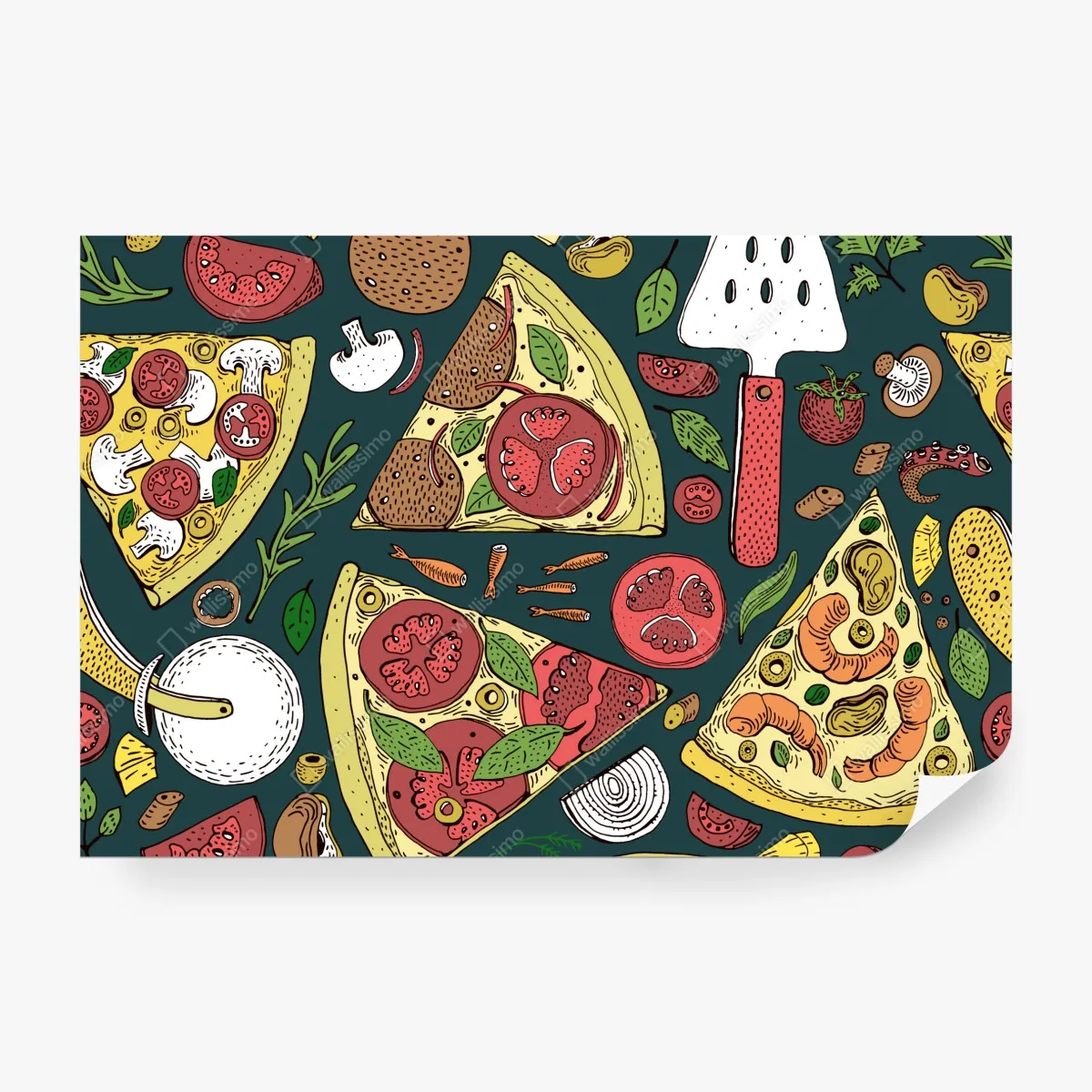 Fototapeta kolorowy wzór plasterków pizzy – Wallissimo® Fototapeta kolorowy wzór plasterków pizzy – Wallissimo®