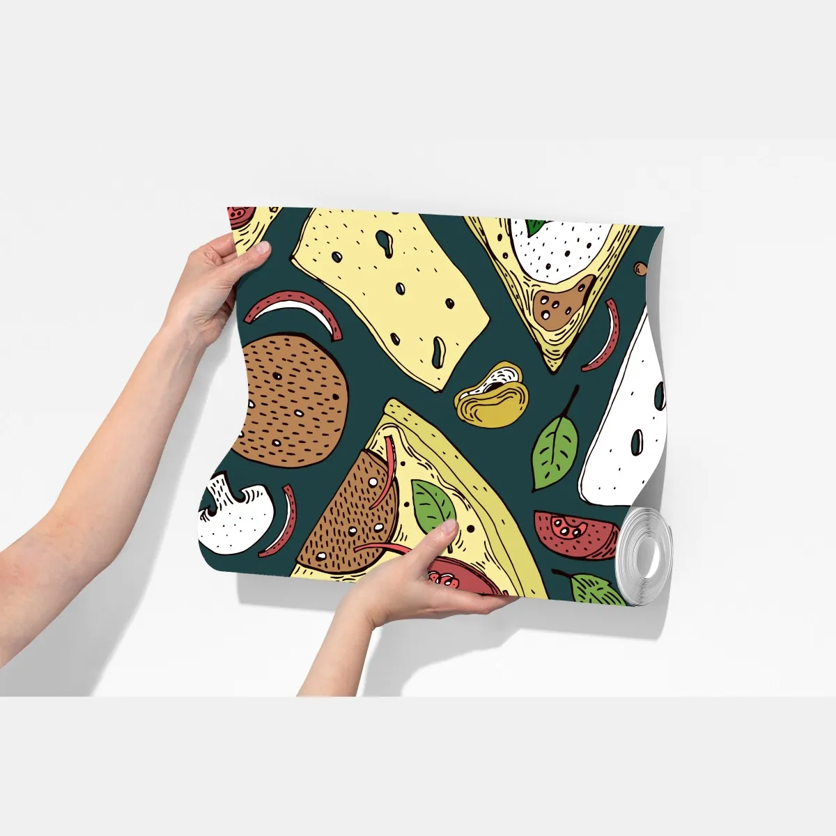 Fototapeta kolorowy wzór plasterków pizzy – Wallissimo® Fototapeta kolorowy wzór plasterków pizzy – Wallissimo®