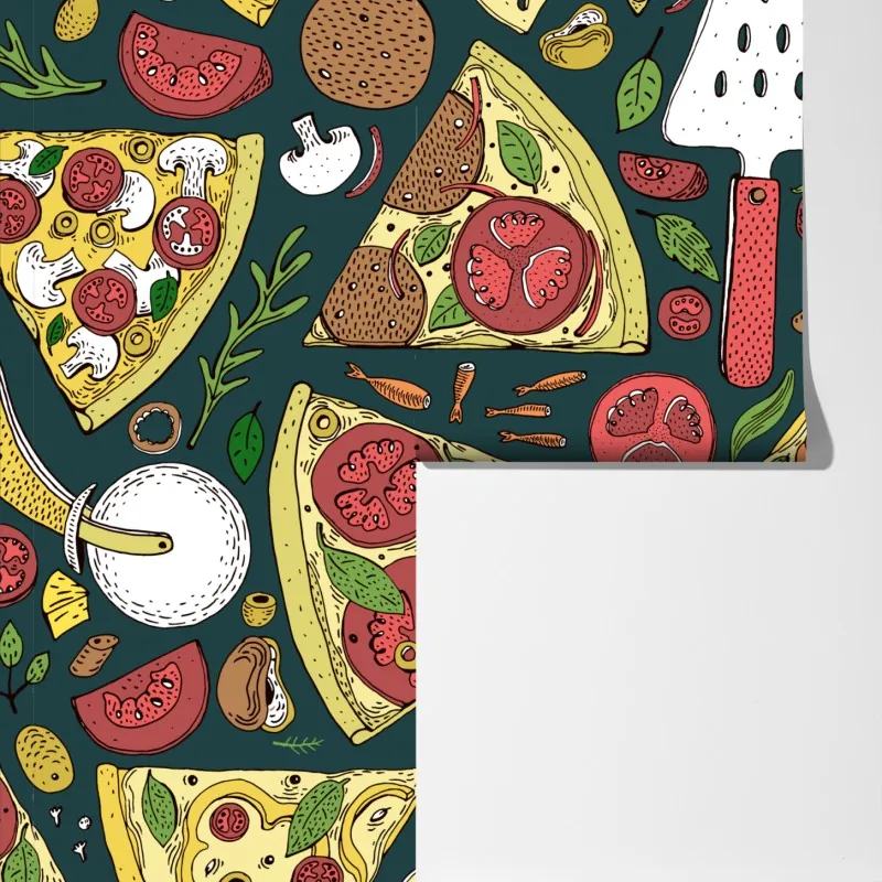 Fototapeta kolorowy wzór plasterków pizzy – Wallissimo® Fototapeta kolorowy wzór plasterków pizzy – Wallissimo®