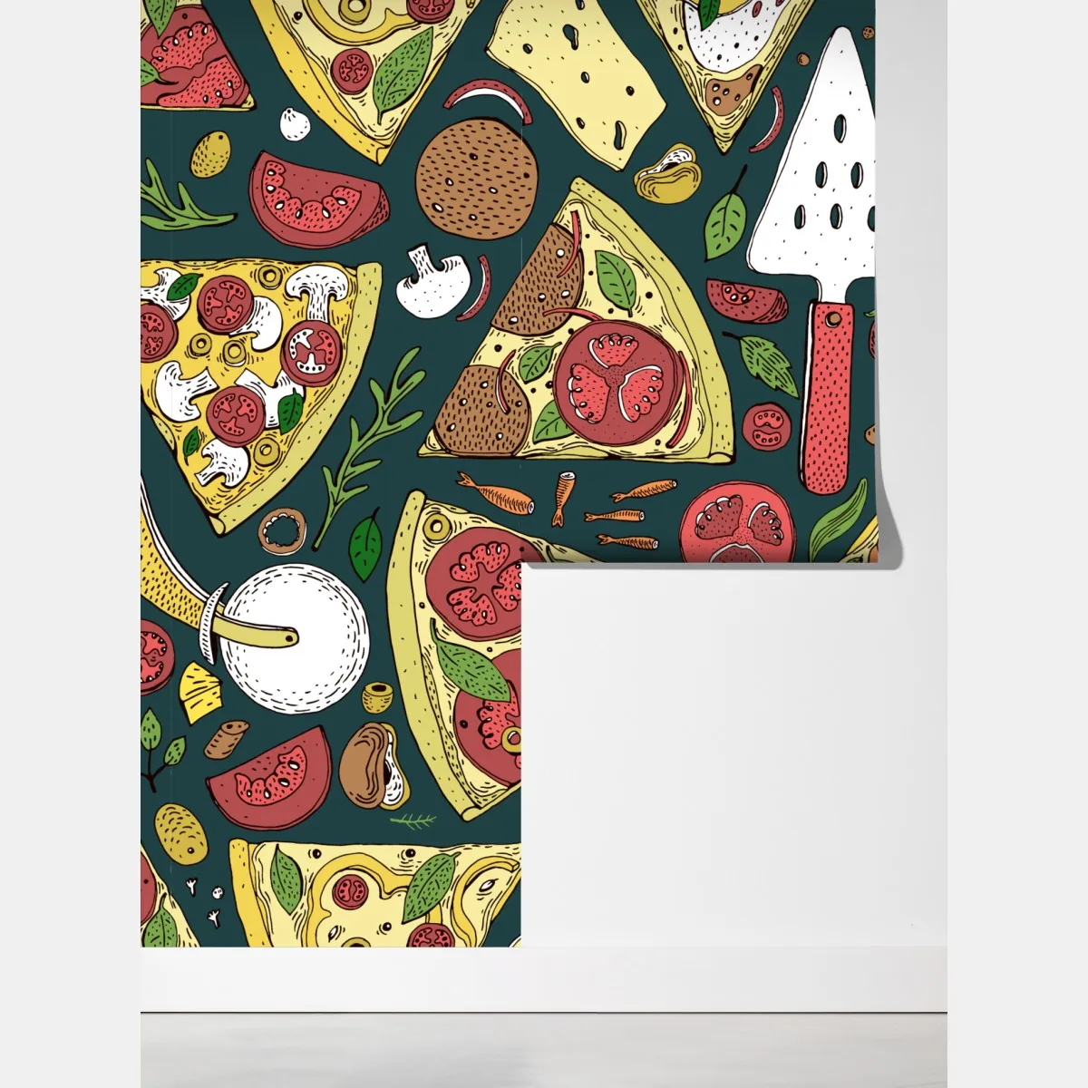 Fototapeta kolorowy wzór plasterków pizzy – Wallissimo® Fototapeta kolorowy wzór plasterków pizzy – Wallissimo®