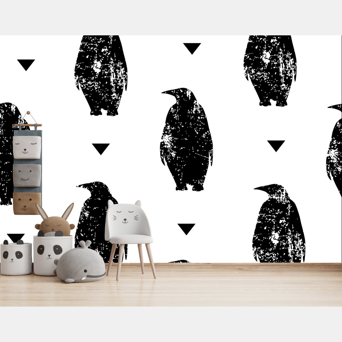 Wall mural black penguin silhouette pattern