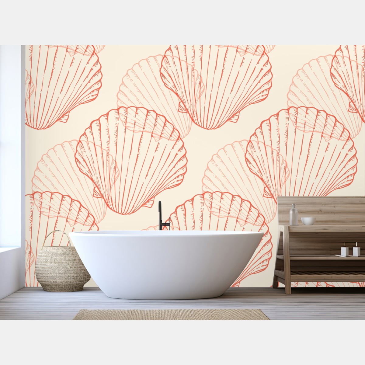 Wall mural coral scallop shell pattern
