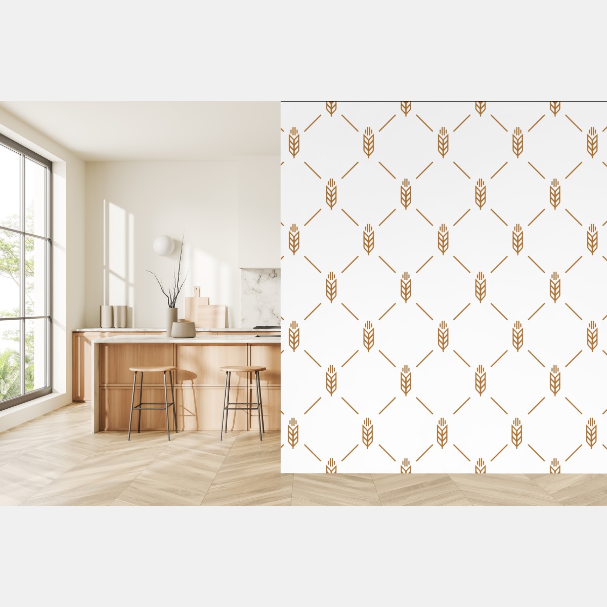 Wall mural gold geometric wheat pattern