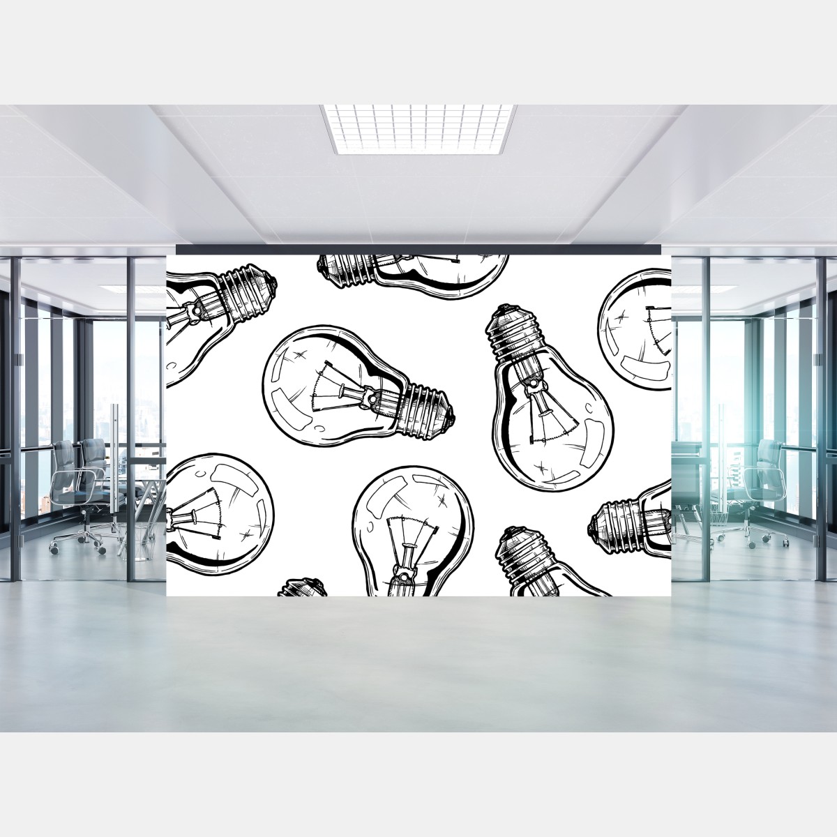 Wall mural hand-drawn light bulb pattern