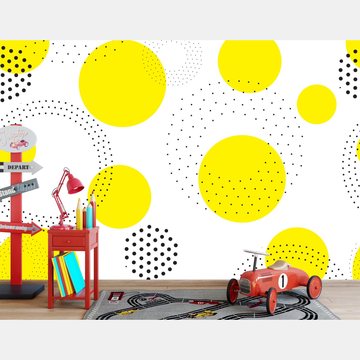 Wall mural bright yellow polka dot pattern wall art