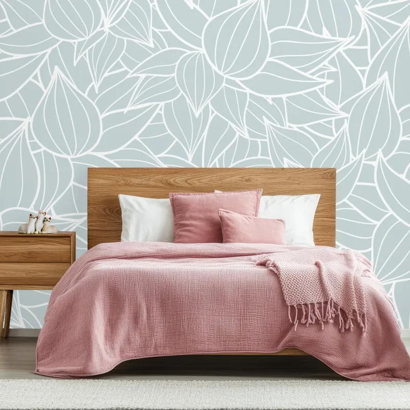 Fototapeta delikatny turkusowy wzór liści