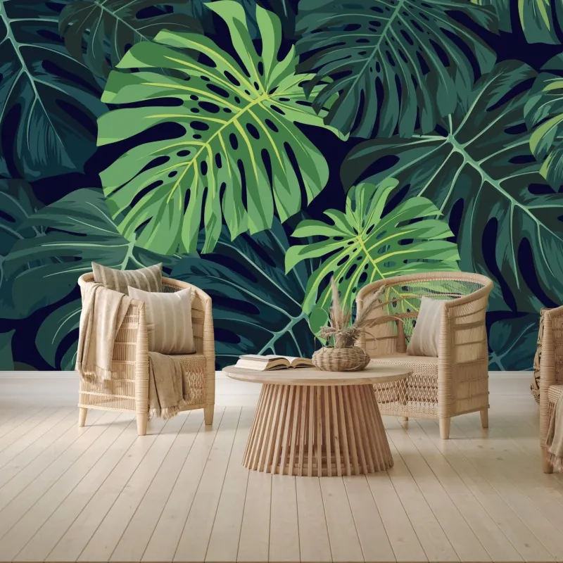 Fototapeta wzór z tropikalnymi liśćmi monstera