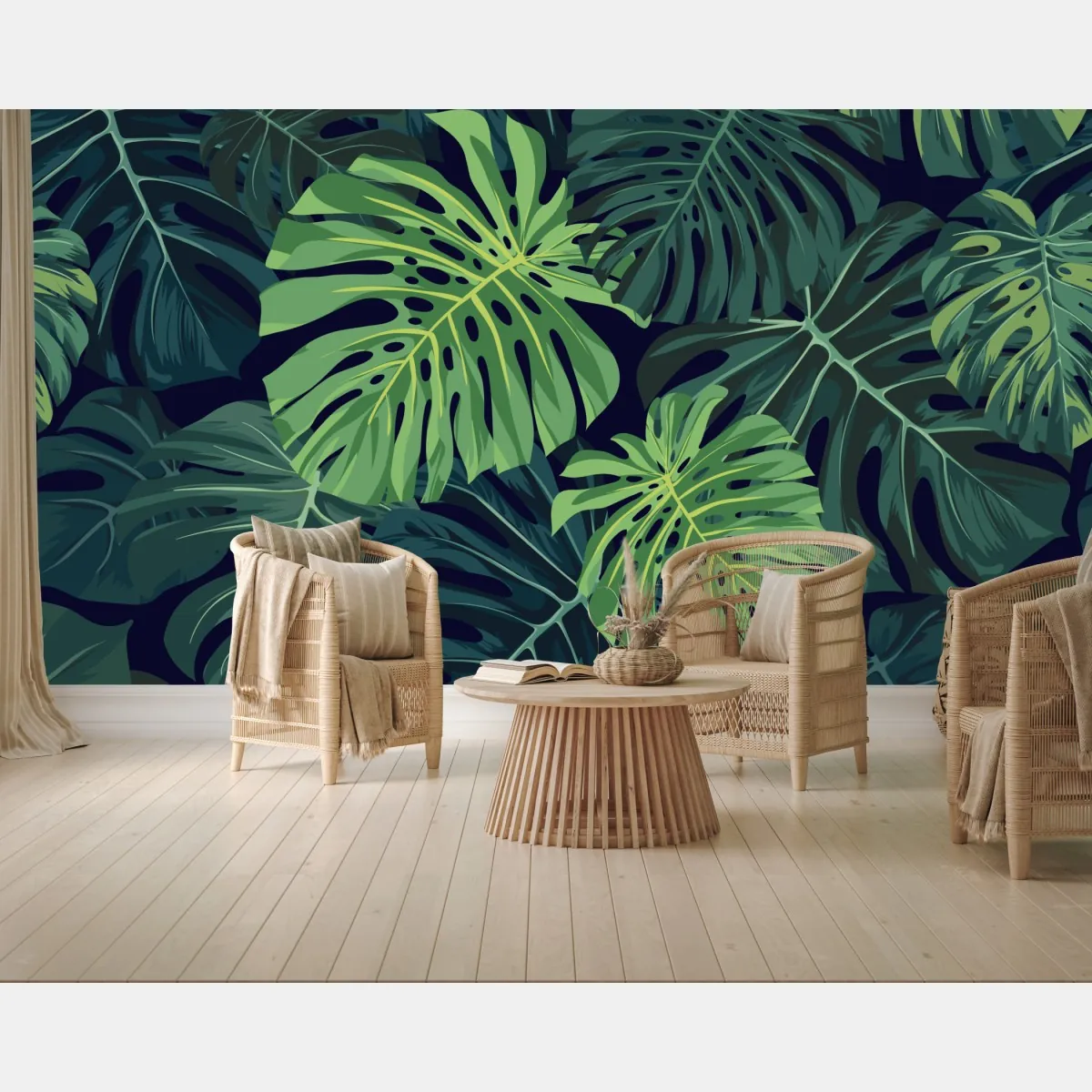Fototapeta wzór z tropikalnymi liśćmi monstera – Wallissimo® Fototapeta wzór z tropikalnymi liśćmi monstera – Wallissimo®