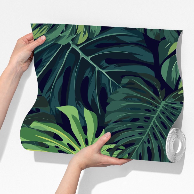Fototapeta wzór z tropikalnymi liśćmi monstera – Wallissimo® Fototapeta wzór z tropikalnymi liśćmi monstera – Wallissimo®