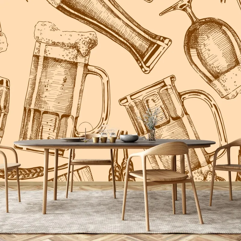 Fototapeta retro wzór z kuflami piwa