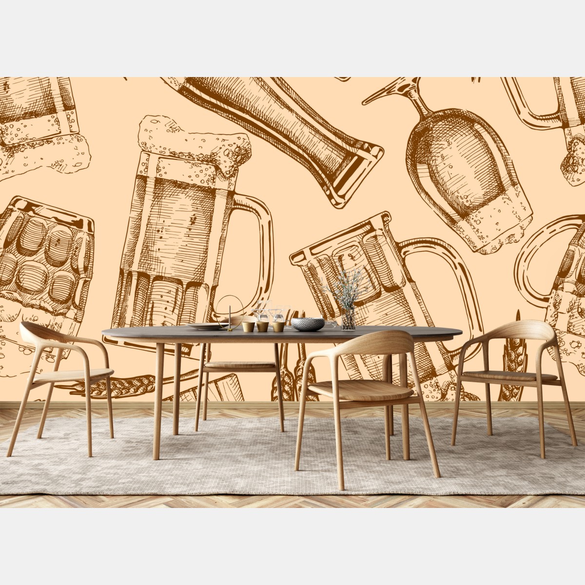 Wall mural vintage beer mug pattern