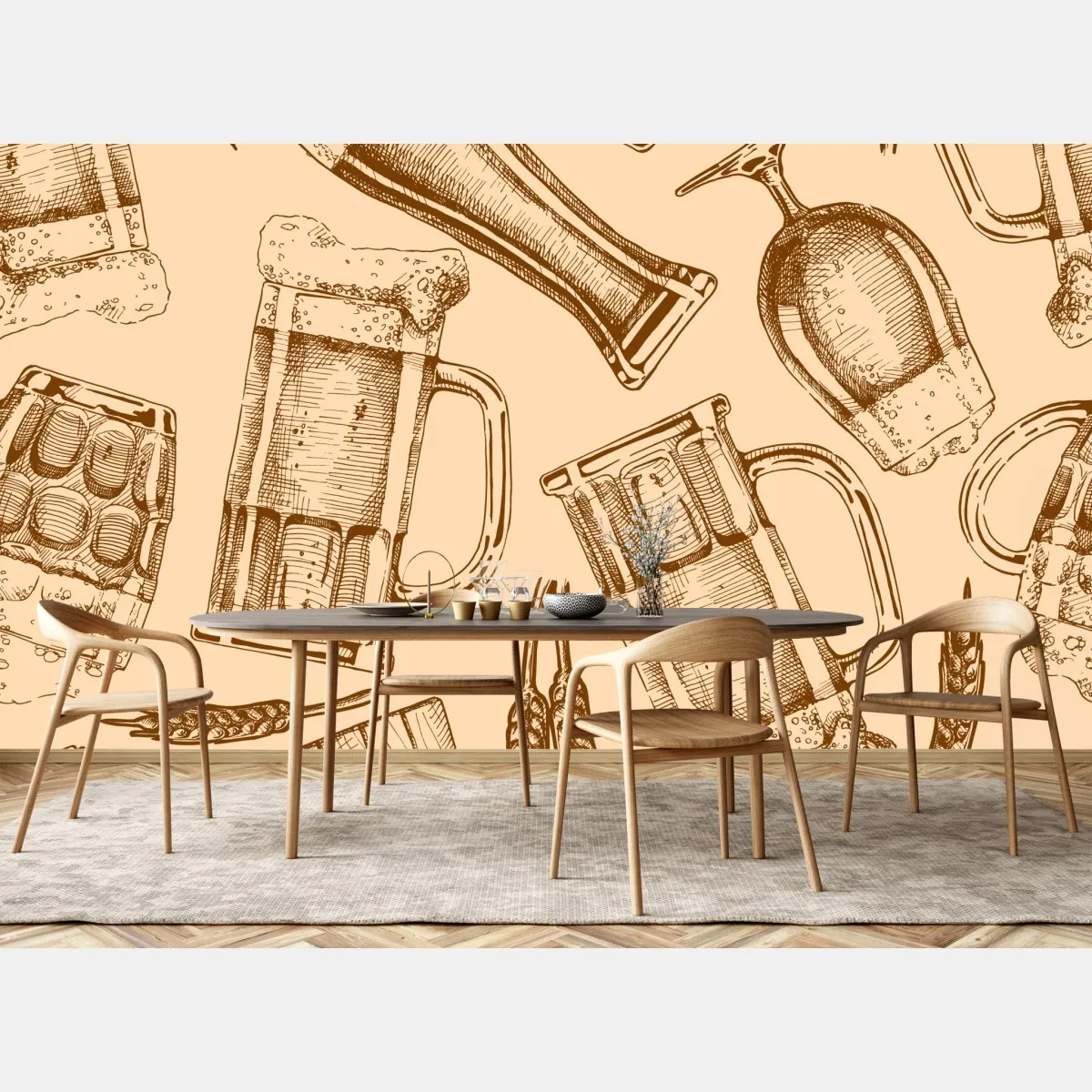 Fototapeta retro wzór z kuflami piwa – Wallissimo® Fototapeta retro wzór z kuflami piwa – Wallissimo®