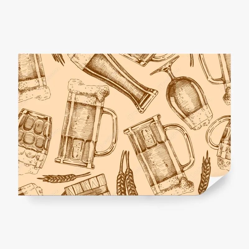 Fototapeta retro wzór z kuflami piwa