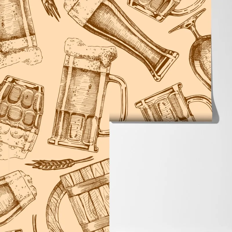 Fototapeta retro wzór z kuflami piwa – Wallissimo® Fototapeta retro wzór z kuflami piwa – Wallissimo®