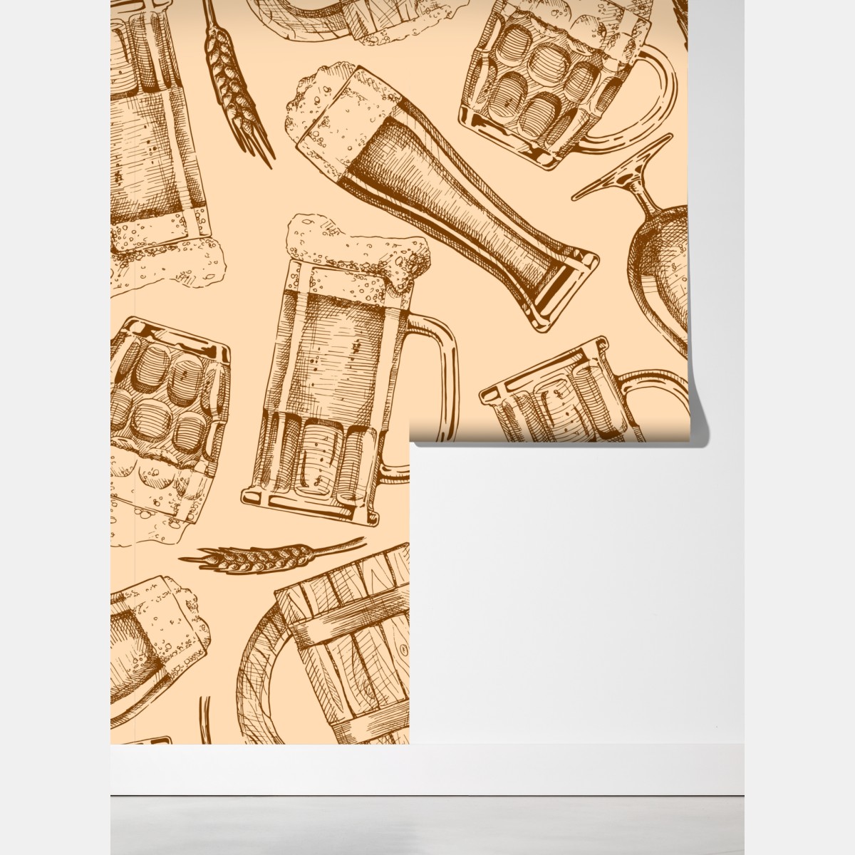 Fototapeta retro wzór z kuflami piwa – Wallissimo® Fototapeta retro wzór z kuflami piwa – Wallissimo®