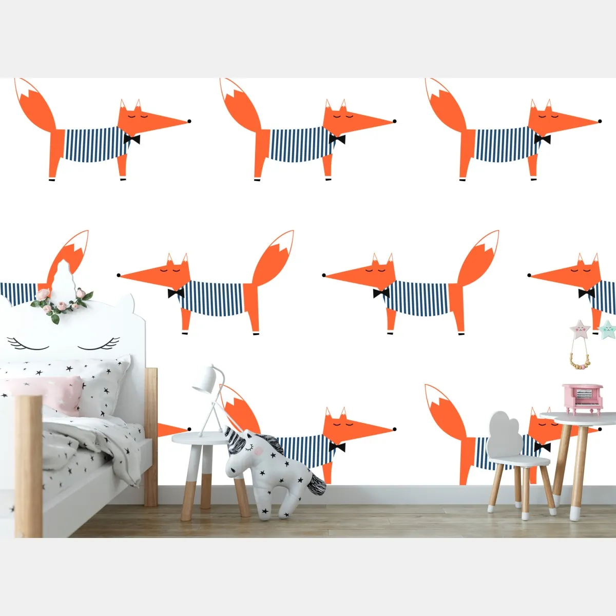 Fototapeta uroczy pasiasty wzór z lisem – Wallissimo® Fototapeta uroczy pasiasty wzór z lisem – Wallissimo®