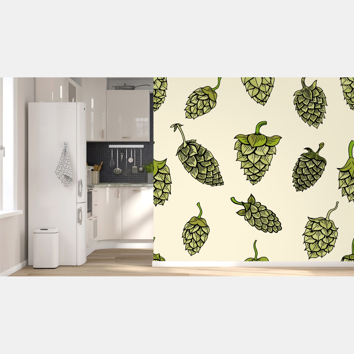Wall mural hand-drawn hops pattern