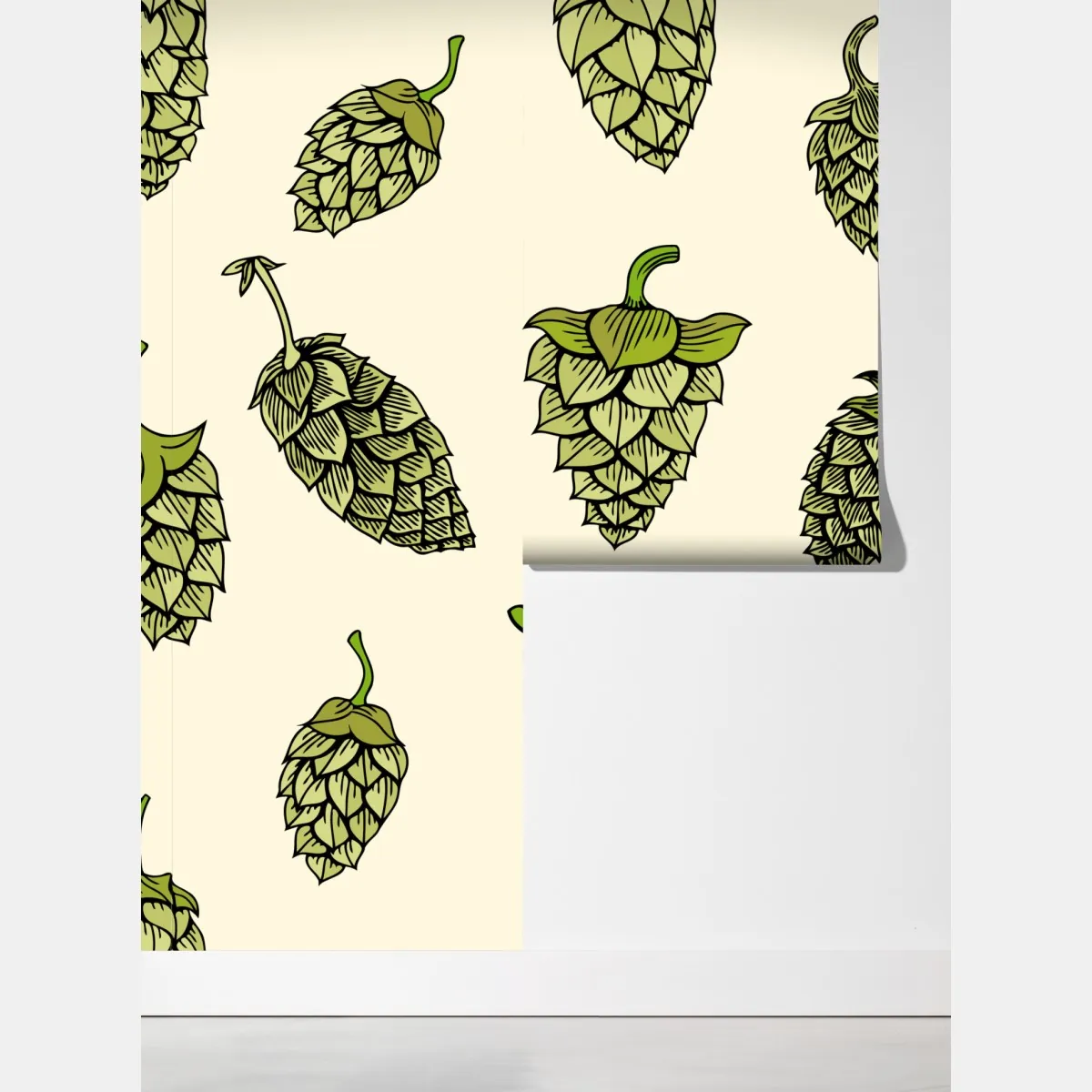 Fototapeta ręcznie rysowany wzór chmielu – Wallissimo® Fototapeta ręcznie rysowany wzór chmielu – Wallissimo®