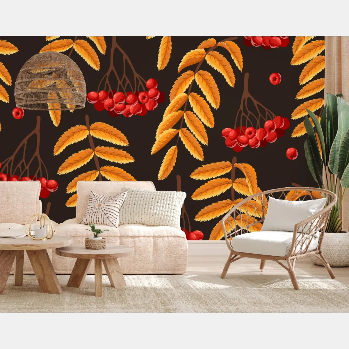 Fototapeta jesienny wzór z liśćmi jarzębiny – Wallissimo® Fototapeta jesienny wzór z liśćmi jarzębiny – Wallissimo®