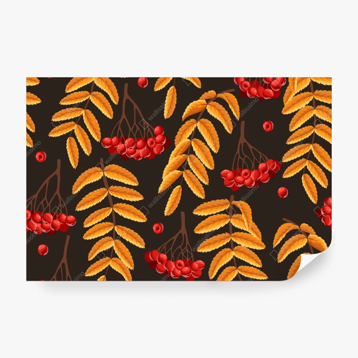 Fototapeta jesienny wzór z liśćmi jarzębiny – Wallissimo® Fototapeta jesienny wzór z liśćmi jarzębiny – Wallissimo®
