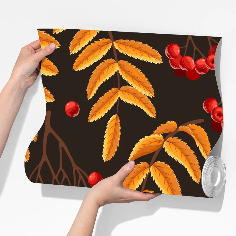 Fototapeta jesienny wzór z liśćmi jarzębiny – Wallissimo® Fototapeta jesienny wzór z liśćmi jarzębiny – Wallissimo®