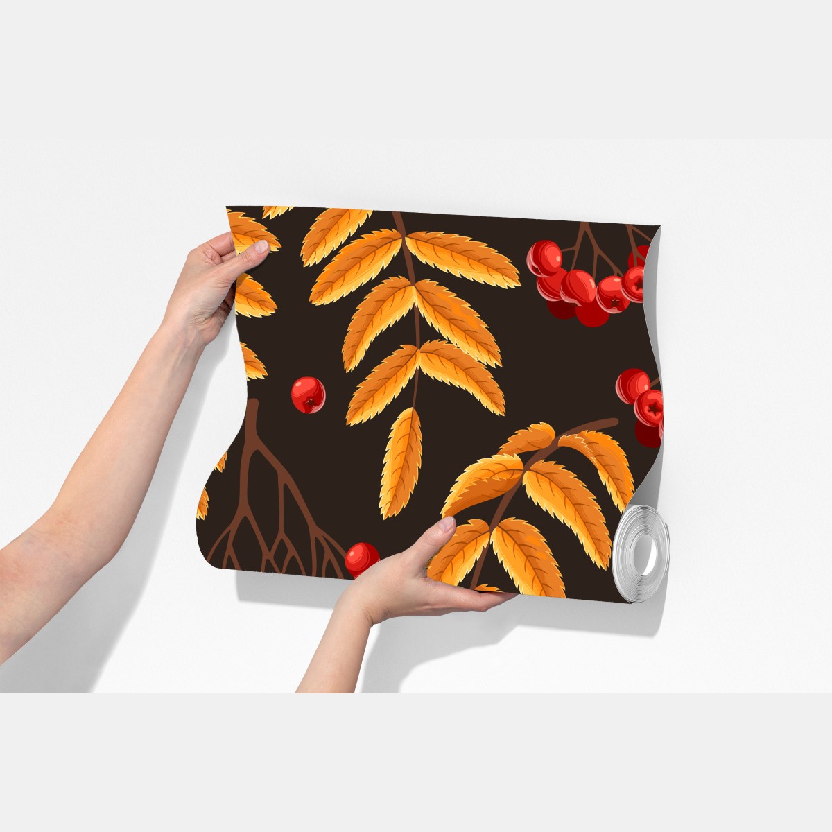 Fototapeta jesienny wzór z liśćmi jarzębiny – Wallissimo® Fototapeta jesienny wzór z liśćmi jarzębiny – Wallissimo®