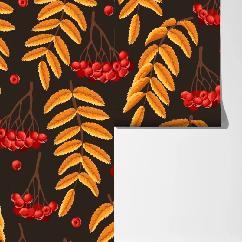 Fototapeta jesienny wzór z liśćmi jarzębiny – Wallissimo® Fototapeta jesienny wzór z liśćmi jarzębiny – Wallissimo®