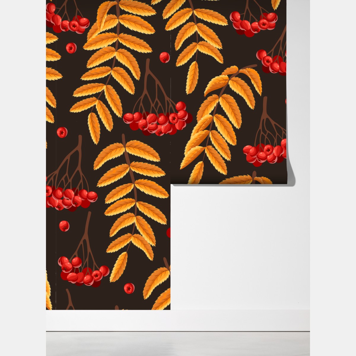 Fototapeta jesienny wzór z liśćmi jarzębiny – Wallissimo® Fototapeta jesienny wzór z liśćmi jarzębiny – Wallissimo®