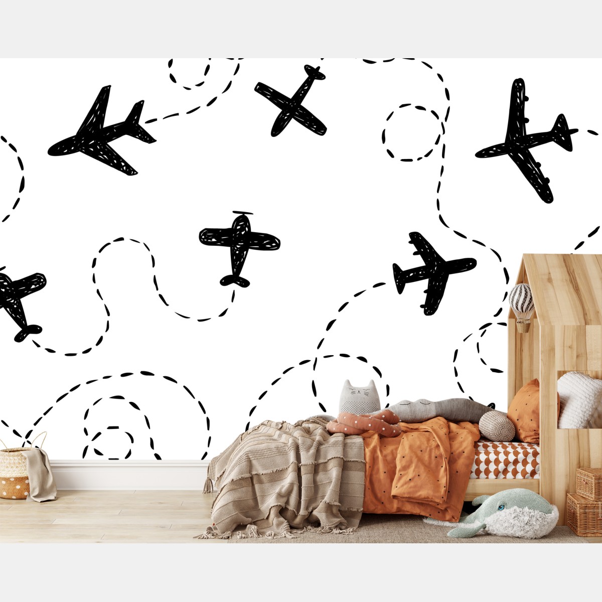 Wall mural hand-drawn airplane seamless pattern