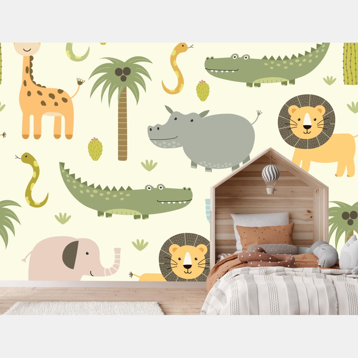 Wall mural pastel safari animals pattern