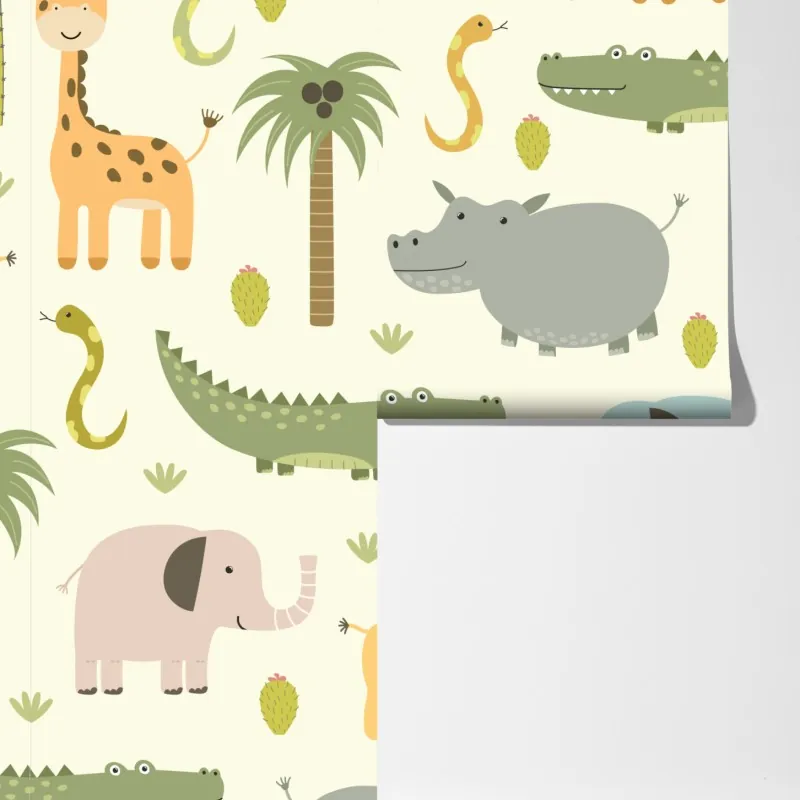 Fototapeta pastelowy wzór zwierząt safari – Wallissimo® Fototapeta pastelowy wzór zwierząt safari – Wallissimo®