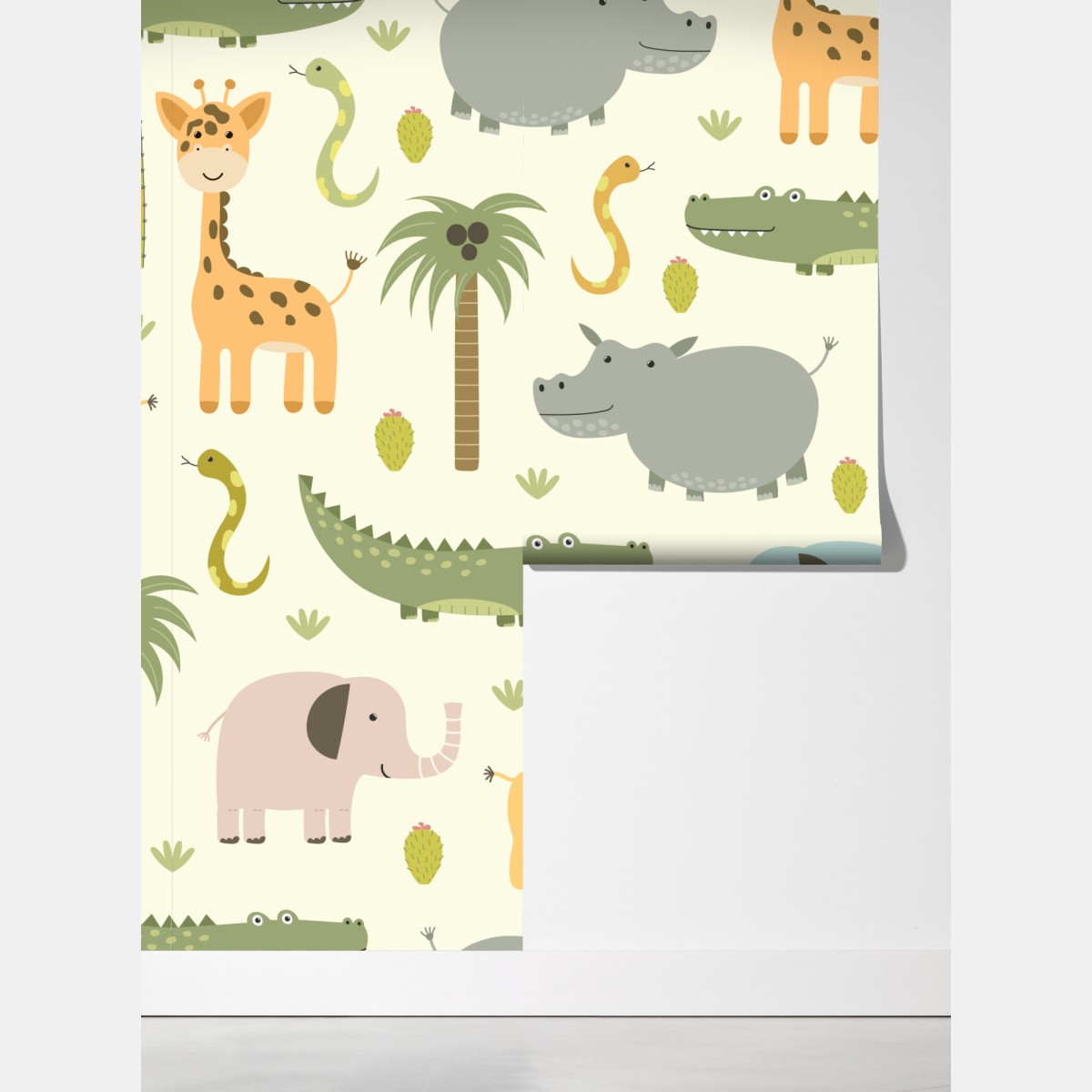 Fototapeta pastelowy wzór zwierząt safari – Wallissimo® Fototapeta pastelowy wzór zwierząt safari – Wallissimo®