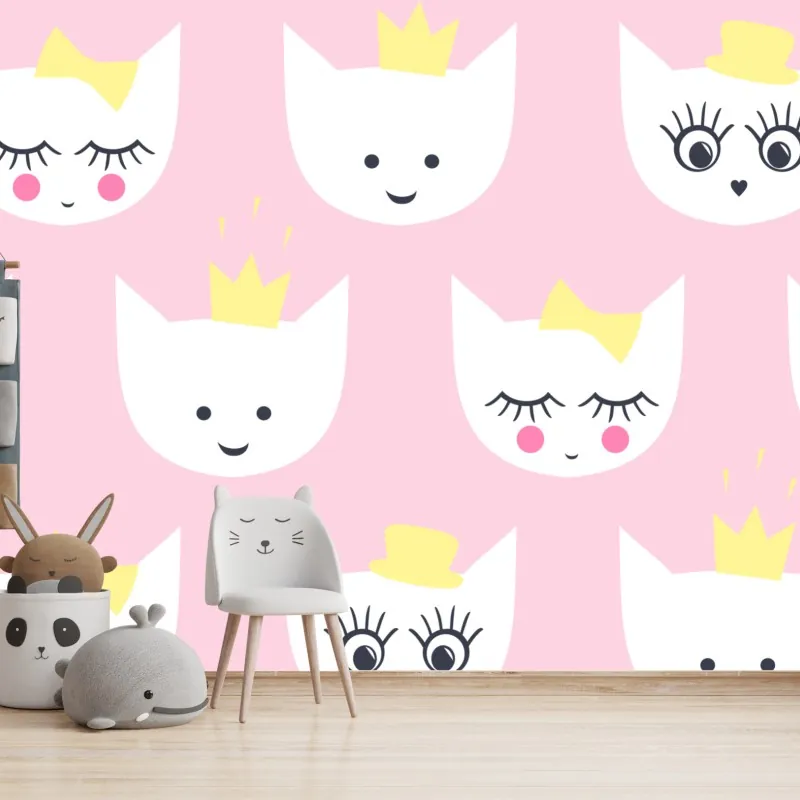 Fototapeta różowy wzór z kocimi buźkami