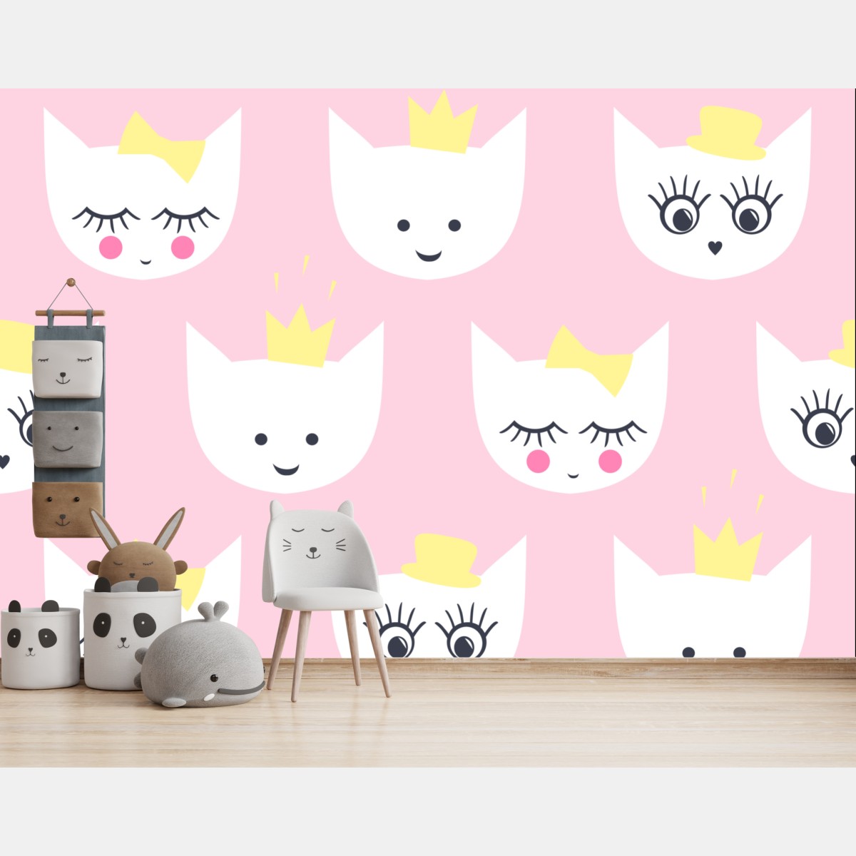 Wall mural cute pink kitty princess pattern