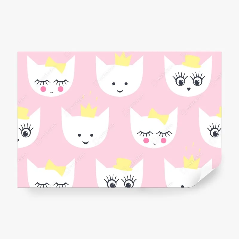 Fototapeta różowy wzór z kocimi buźkami