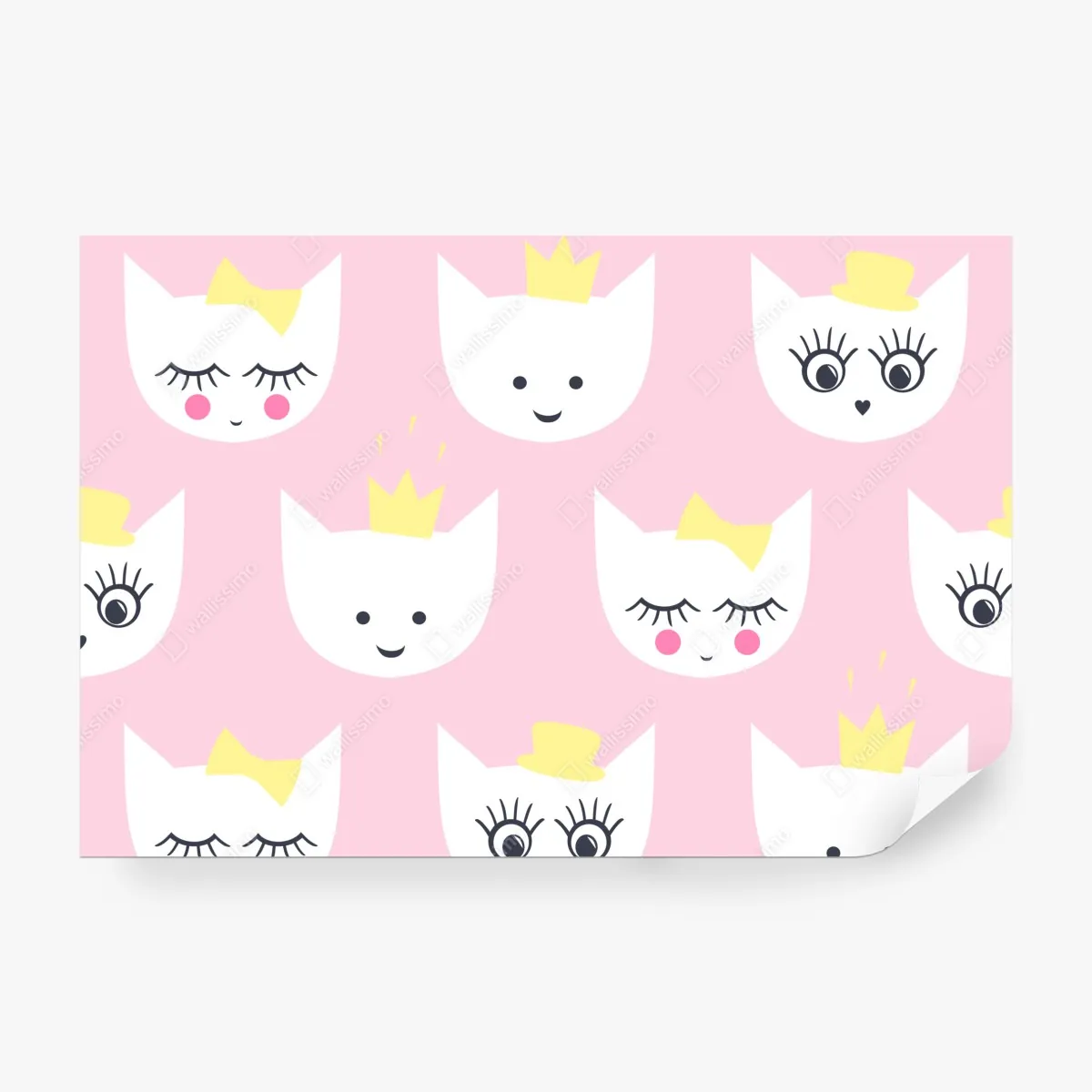 Fototapeta różowy wzór z kocimi buźkami – Wallissimo® Fototapeta różowy wzór z kocimi buźkami – Wallissimo®
