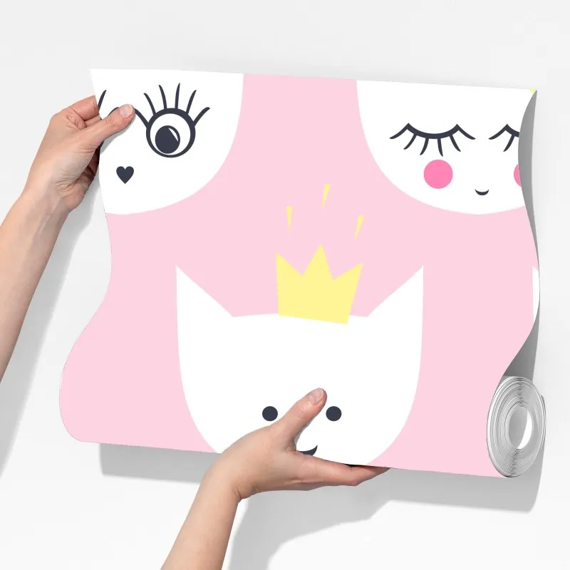 Fototapeta różowy wzór z kocimi buźkami – Wallissimo® Fototapeta różowy wzór z kocimi buźkami – Wallissimo®