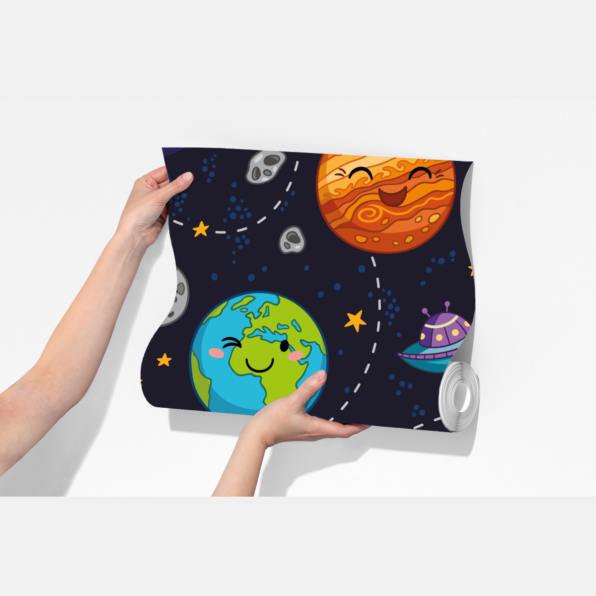 Fototapeta uśmiechnięte planety na zabawnym tle kosmicznym – Wallissimo® Fototapeta uśmiechnięte planety na zabawnym tle kosmicznym – Wallissimo®