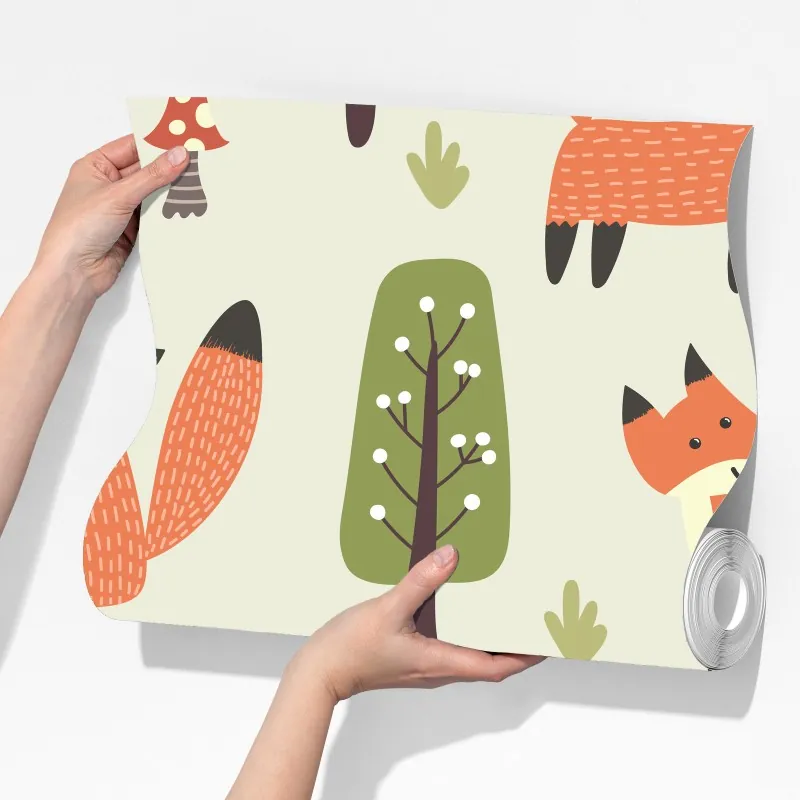 Fototapeta wesoły leśny wzór z lisami – Wallissimo® Fototapeta wesoły leśny wzór z lisami – Wallissimo®